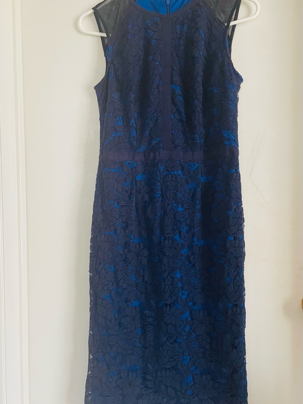 Maggy London Navy & Royal Blue Lace Midi Dress